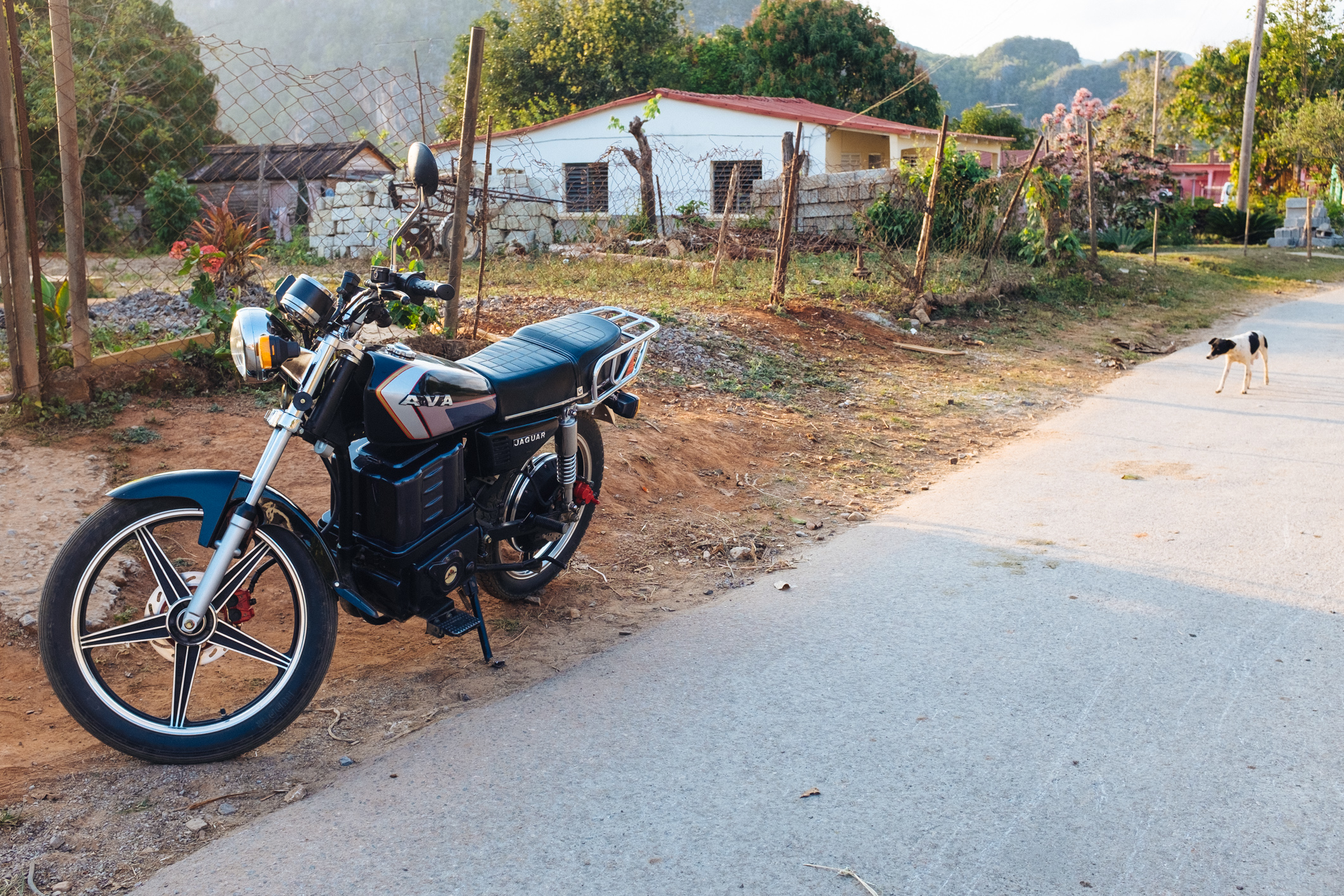 A Chinese Ava Januar plug-in electric motorcycle in Viñales. Photo Credit: Adam Nagel